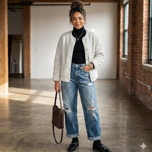 Scotch & Soda Reversible Boucle Sherpa Nylon Jacket Olive Off White Medium NWT